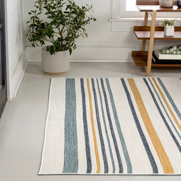 Janus Classic Coastal Ticking Stripe Reversible Machine-Washable Indoor/Outdoor Area Rug